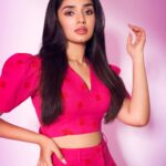Krithi Shetty Instagram - This that pink venom • • Styled by - @ashwin_ash1 & @hassankhan_3 Outfit - @littlethingstudio Earrings - @mnsh.design @almarihyderbad Shot by - @eshaangirri