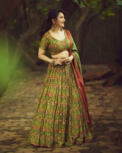 Madhuri Dixit Instagram - Into the wild! 

#jhalakdikhlajaa #photooftheday #tuesday #tuesdayvibes #green #ethnic #photoshoot #shootdiaries #lehenga