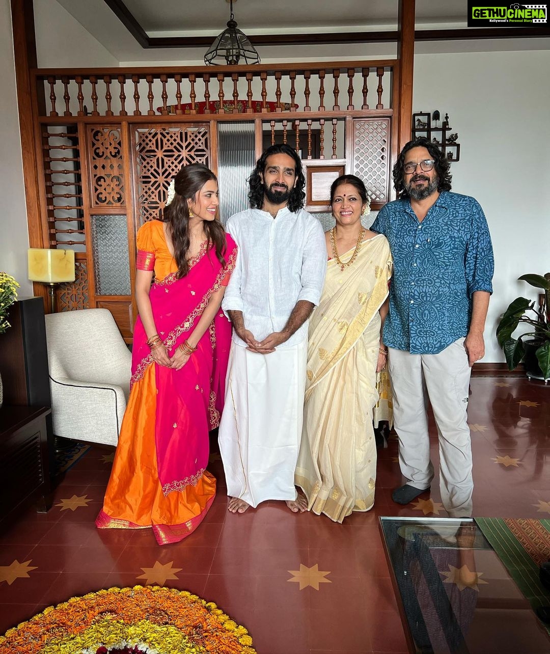 Malavika Mohanan Instagram - Happy Onam to all you lovely people! ♥️ 🌾🌺🌼 Started off the day by making the ‘pookalam’ with flowers with my best friends 🥰, had the most lovely ‘sadhya’ lunch with family and a bunch of close friends, and we’re all pretty much food coma-ing right now 🦦 Also gave the quintessential Kerala ‘kasavu’ saree a miss this year and went for a colourful half saree instead for a change! Do you like ittt?☺️ @collectiveamara @souravroy_1999