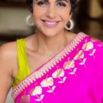 Mandira Bedi Instagram - It’s definitely a #saree - #september 💖💚 . . Wearing a languid, green @anavila_m and vibrant, pink @houseofmasaba and @azotiique jewellery #reelkarofeelkaro #reelitfeelit 🤟🏽