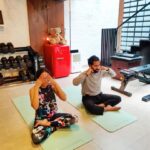 Mira Rajput Instagram - A bit of a stretch 🧘‍♀️ I had a great class of deep stretching, hip openers and thoracic twists while my yoga buddy and apparent yoga expert stretched his fingers on WhatsApp.. So I pulled him on the mat for a Pranayama series at the end. The Bhramari Pranayama is one of my favourites; it’s calming, invigorating and great as a part of the entire series that for me included Surya Nadi breathing and Bhastrika. Clearly, he needs it more than me. Also, my half lotus is better than yours @sarvesh_shashi 😆