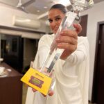Neha Dhupia Instagram - The many moods of last night … my first ever award for #athursday … it’s impossible to win an award for best supporting actor without the support of the entire team! If it was nt for these brave men behind the film, the story , the screenplay there’s no way we would be able to weave such a strong narrative of having a baby in real and reel life together … Thankyou @behzu @alobo2112 for still letting me be your #CatherineAlvarez … thank you @ronnie.screwvala for not doubting us even for a second , thank you @pashanjal @yamigautam @atulkulkarni_official @ayeshakhanna20 team @rsvpmovies and team #athursday for making place for both of us 🤰 on set and in the script. Thank you #htottawards for recognising this effort at a time when women in cinema are doing such exceptional work and oh my goodness thank you ma pa ❤️ , my loving husband @angadbedi as I hold you closer and tighter than this trophy for all you do even if it is running away to the refrigerator right after every cuddle ( image 👉 10 😉) … this one’s for my baby girl who waited patiently for mama to come home after work and my baby boy who hung in there right till the end and never troubled mama on set!!! ♥️