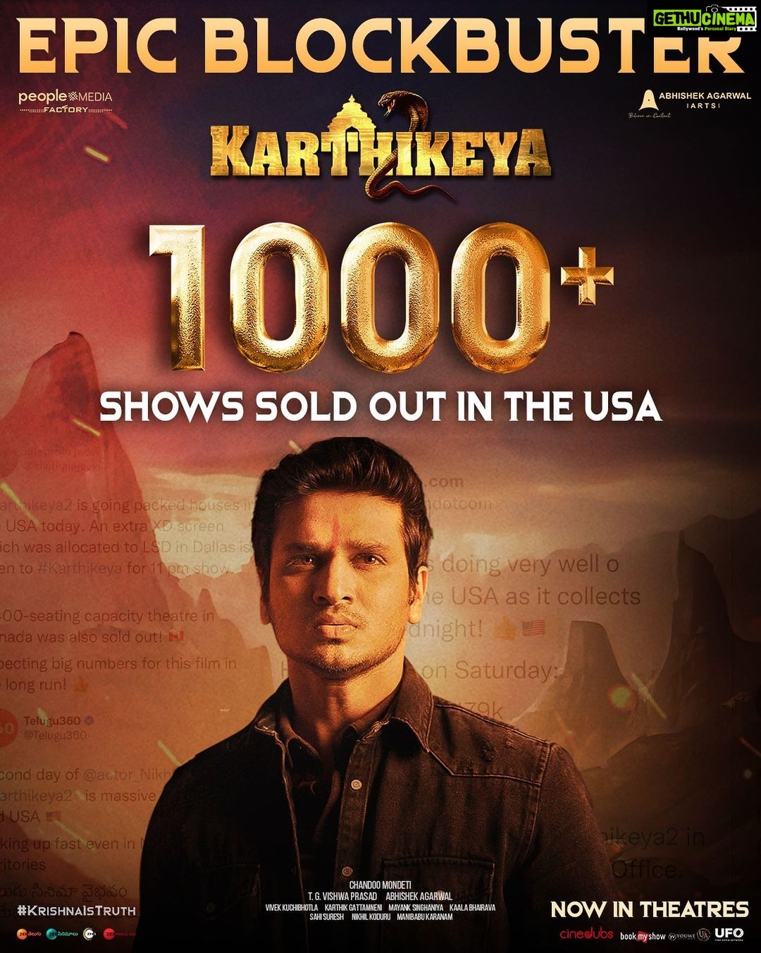 Nikhil Siddhartha Instagram - MADNESSSS 💥🙏🏽🙏🏽🙏🏽 thank u USA MOVIE LOVERS #karthikeya2