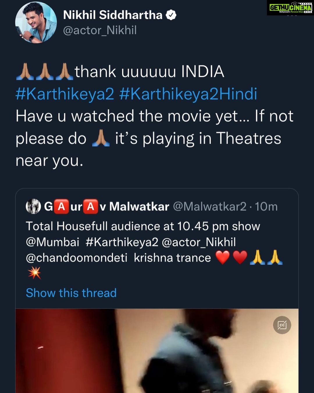 Nikhil Siddhartha Instagram - USA… INDIA.. NORTH…SOUTH .. everywhere #Karthikeya2 is Being LOVED … 🙏🏽🙏🏽🙏🏽🙏🏽 #Forever grateful to you all #Karthikeya2Hindi