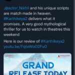 Nikhil Siddhartha Instagram - SUPER POSITIVE REVIEWS everywhere 💥💥💥👻👻👻👻 #karthikeya2 is being liked and loved… Plz go catch it in theatres ❤️❤️❤️❤️