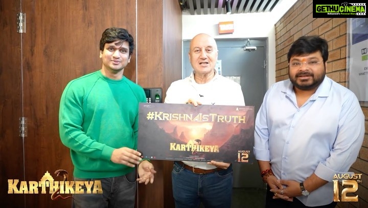 Nikhil Siddhartha Instagram - Anupam Kher ji had some great words about the film #Karthikeya2 after his Dubbing work and Also Coined a Hashtag for the film #KrishnaIstruth 🙏🏽 Overjoyed to be bringing you a Movie with a Concept that Glorifies Our History & Mythology. @anupampkher @anupamaparameswaran96 @tgvishwaprasad @chandoo.mondeti @vivek_kuchibhotla @mayank_singhaniya @bhairavudu @actorysr @harshachemudu @sahi_suresh