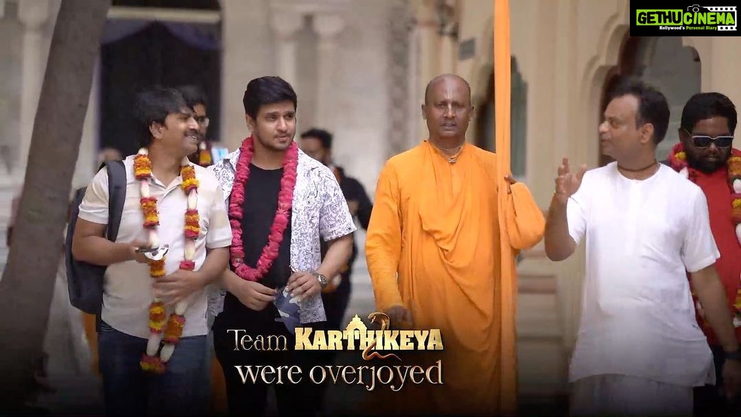 Nikhil Siddhartha Instagram - The Mystical Movie #Karthikeya2 had a Magical Experience at ISKCON Brindavan. Powerful Facts Were Spoken By The Spokesperson of #ISKCON Radharam Das ji thanking The team for bringing out the True Facts and glory of Lord Sri Krishna in the Movie.