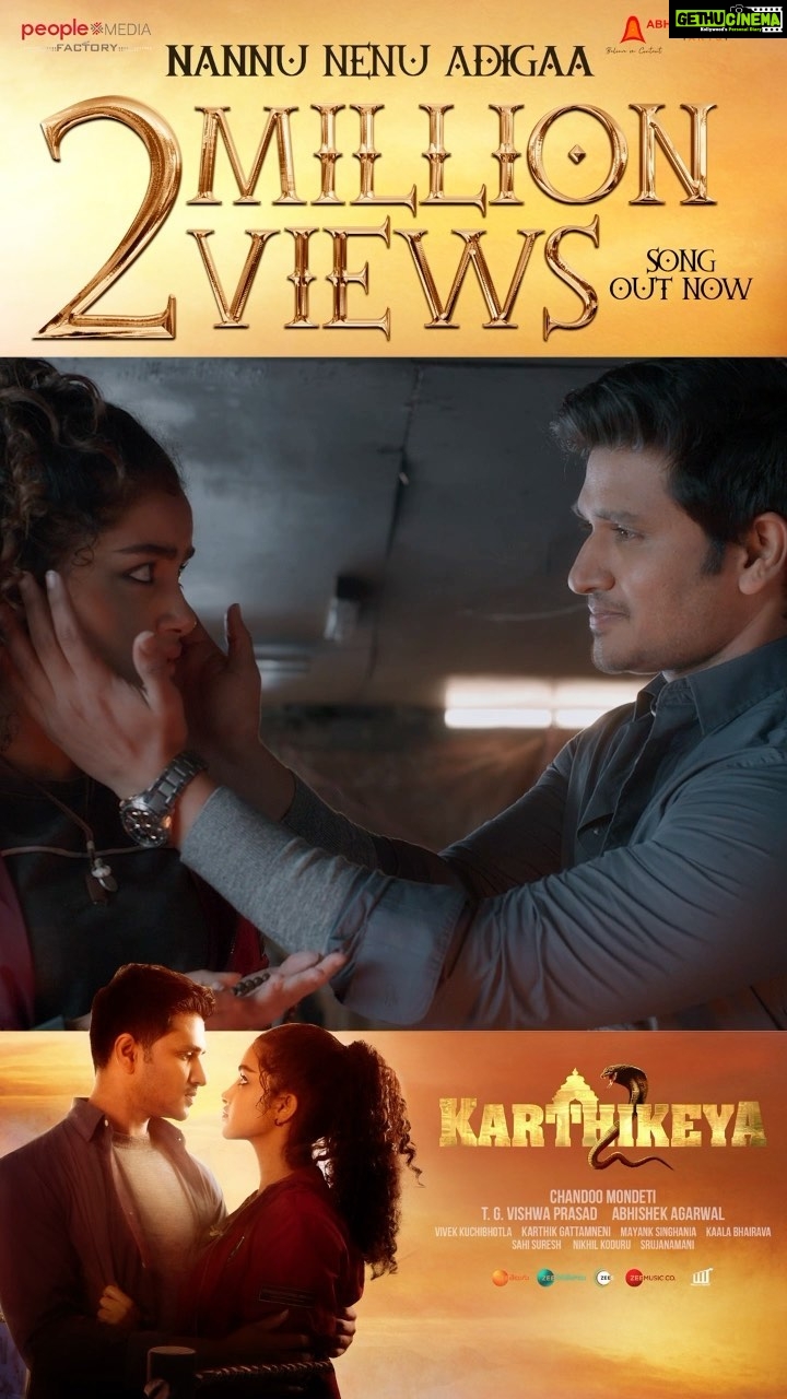 Nikhil Siddhartha Instagram - Thanks for the Tremendous LOVE ❤️ #karthikeya2 Love song 2 million and counting… @tgvishwaprasad @abhishekofficl @aaartsofficial @peoplemediafactory @anupampkher @anupamaparameswaran96 @chandoo.mondeti @vivek_kuchibhotla @mayank_singhaniya @actorysr @harshachemudu