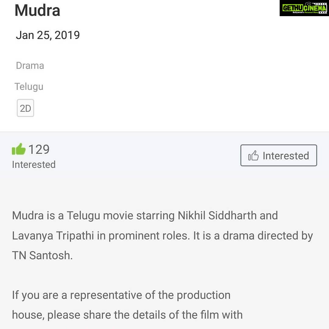 Nikhil Siddhartha Instagram - Guys OUR MOVIE is NOT RELEASING this week... SOME ppl with evil intentions have used the exact SAME LOGO DESIGN nd put MY NAME in the BOOKINGS APP... Including the Cast,Technicians nd my name in the Movie Bookings is absolute Cheating... My Producers are on the case and will UPDATE u soon with the details.. We will sort this π #Mudra