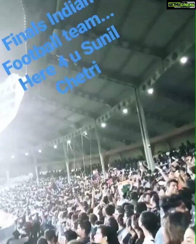 Nikhil Siddhartha Instagram - India Vs Kenya FOOTBALL FINAL... @chetrisunil11 u asked and we are Here to Sing shout and support our Indian Team.. 2 goals scored .. many more to come ... electric here in the Mumbai football arena stadium #INDvKEN #IntercontinentalCup #JaiHind