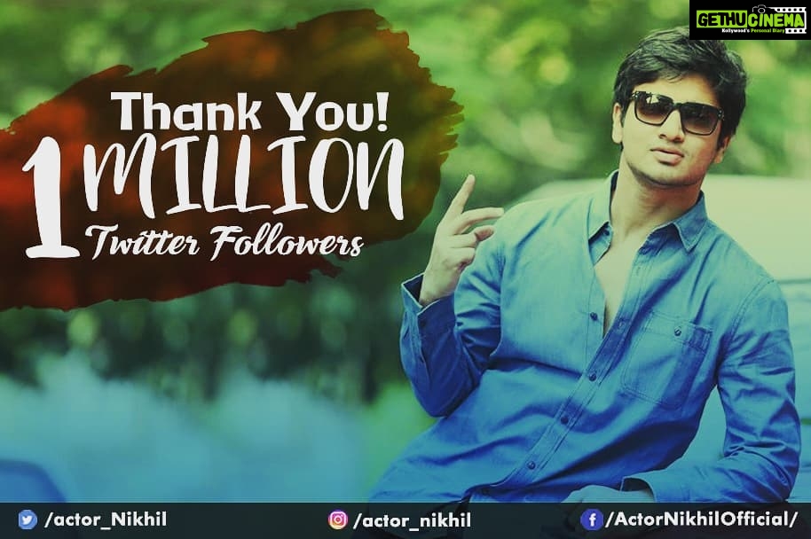 Nikhil Siddhartha Instagram - Realised my TWITTER FAMILY went past the 1 MILLION Members mark. Wow... Thanks for the love and yeah we shall use the blue tick & the million power to make as much impact nd change as possible 😊🤗