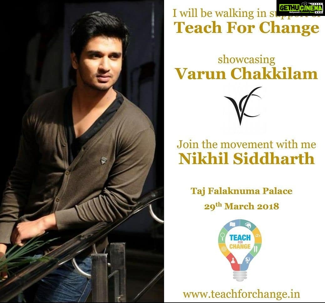 Nikhil Siddhartha Instagram - Tomorrow evening 7 pm onwards.. For my Favourite cause TEACH FOR CHANGE . Walking the Ramp at Taj Falaknuma Palace ☺️ @itispauleen @mayanelluri