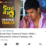 Nikhil Siddhartha Instagram - Kirrak Party TRENDING #1 on Youtube ... 🎉👏🏼😀😃👻🤩 Thanks for all the love My lovely friends... hope U love the film Tomorrow too 😘😘😘