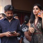 Nyla Usha Instagram - I love these pics for some reason. And this man too, sply for sending enjaami song vibes from his side of the caravan. It's our first together. . And our journey has begun. #PriyanOttathilaanu #ShootinProgress Outfit: @anitadongre 📸 @toms_g_ottaplavan