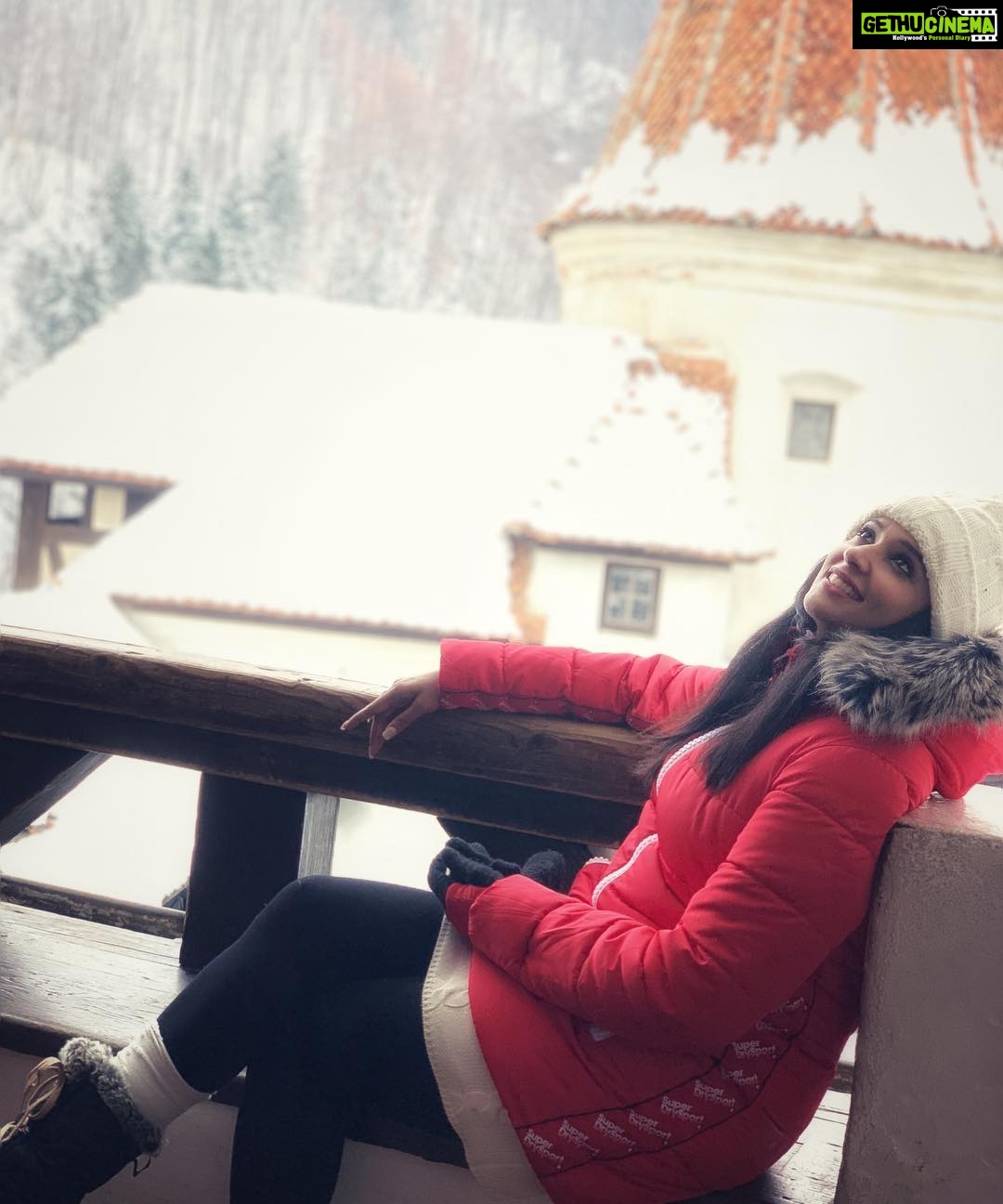 Nyla Usha Instagram - Chilling out at the Dracula's balcony . At Bran Castle @Romania #transylvania #brancastle #hitjetinternational