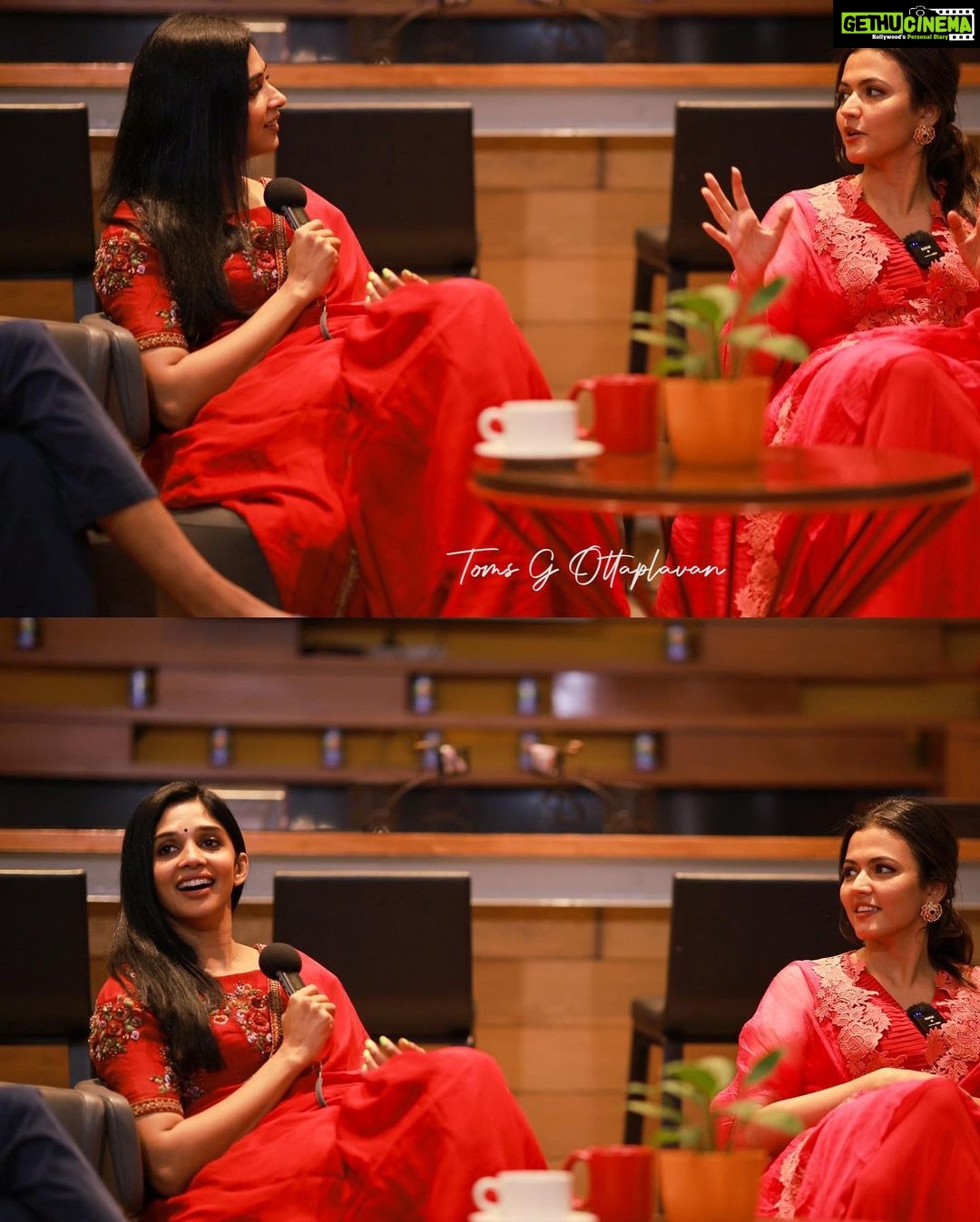 Nyla Usha Instagram - Say hello to my amazing costars @sharaf_u_dheen @aparna.das1 . Last weekend was so much fun. Catching up with my team #PriynanOttathilaanu, having back to back sessions with interviewers from different channels, talking about our movie, our perspectives and cinema in general. . *Priyan Ottathilaanu* gracing the theatres in 3 days. I am nervous now😨 . Saree @labelmdesigners Photos @rajeevanfrancis @toms_g_ottaplavan . Priyan Ottathilaanu Releasing on 24th June🤞🏼