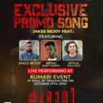 Prithviraj Sukumaran Instagram – RED FM KUMARI EVENT WITH THE TEAM KUMARI! 

EXCLUSIVE #KUMARI PROMO SONG LIVE PERFORMANCE!! 

Jakes Bejoy feat. Arivu and Athul. 

Featuring the most sensational performers Arivu (Enjoy Enjaami) & Athul (Pala Palli) … 🎙️🕺🏻💃🔥💝 

Venue & Time – Mall of Travancore, Tvm. 6:30pm, 27th Oct 2022! 

In Cinemas from October 28th! ✅