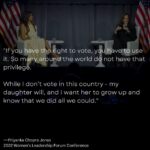 Priyanka Chopra Instagram – To quote Ruth Bader Ginsburg — “Women belong in all places where decisions are being made. It shouldn’t be that women are the exception.” 
 
Since the very beginning, the world has undermined the power of women. We’ve been shunned and silenced, but thanks to the scarifies and tenacity of so many selfless women, we are in a place today where we can come together and work collectively to right the wrongs. This was a key take away from the conversation I had the honour to moderate with @vp, Kamala Harris at the Women’s Leadership Forum conference in Washington DC last night. 
 
Over the last two years, humanity has experienced some of the biggest challenges that we will see in our lifetime. We are faced with an urgent need for stability and progress, and for America that starts at the polls on November 8th. Everyone has a role to play towards that… to be part of the civic process and to exercise the right to vote, especially women because we need to be actively involved in ensuring our rights are being taken care of. 
 
While I don’t vote in this country – my husband can and one day, my daughter will.  My conversation with VP Harris centred around the most pressing issues, that, in order to be addressed, needs to have a clear vision and plan. 
 
Thank you to the WLF and Secretary Hillary Clinton, a founding force in establishing this organization, and for including me in these important conversations, among an incredible collection of accomplished women. Washington, DC