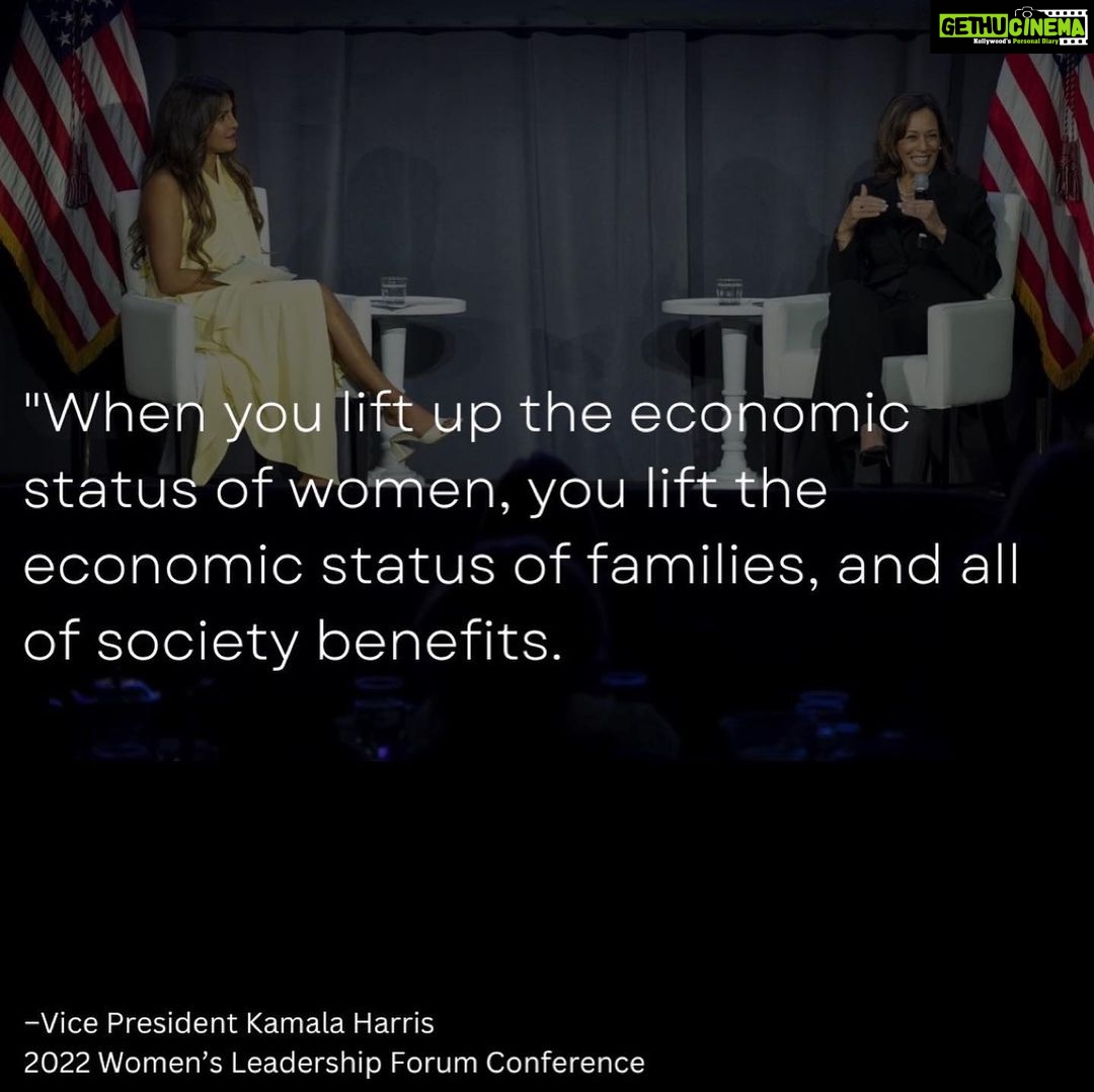Priyanka Chopra Instagram - To quote Ruth Bader Ginsburg — “Women belong in all places where decisions are being made. It shouldn't be that women are the exception.” Since the very beginning, the world has undermined the power of women. We’ve been shunned and silenced, but thanks to the scarifies and tenacity of so many selfless women, we are in a place today where we can come together and work collectively to right the wrongs. This was a key take away from the conversation I had the honour to moderate with @vp, Kamala Harris at the Women’s Leadership Forum conference in Washington DC last night. Over the last two years, humanity has experienced some of the biggest challenges that we will see in our lifetime. We are faced with an urgent need for stability and progress, and for America that starts at the polls on November 8th. Everyone has a role to play towards that… to be part of the civic process and to exercise the right to vote, especially women because we need to be actively involved in ensuring our rights are being taken care of. While I don’t vote in this country - my husband can and one day, my daughter will. My conversation with VP Harris centred around the most pressing issues, that, in order to be addressed, needs to have a clear vision and plan. Thank you to the WLF and Secretary Hillary Clinton, a founding force in establishing this organization, and for including me in these important conversations, among an incredible collection of accomplished women. Washington, DC