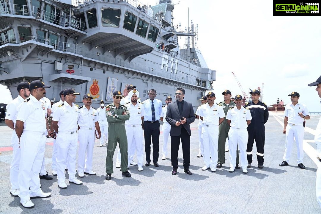 R. Madhavan Instagram - INS Vikrant Visit . My utmost gratitude and Thank you for this very special honor. Such a privilege to be invited by the #indiannavy on the indigenously built aircraft carrier soon to be commissioned. -Interacted with the men and Officers of IAC Vikrant -First Indigenously built AircraftCarrier -#Atmanirbhar Bharat #Engineeringmarvel @DefencePROkochi and @IndiannavyMedia