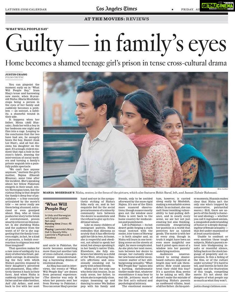 Rohit Suresh Saraf Instagram - I’m often told to forget what I did yesterday and focus on today but I think I must truly feel grateful and share this with everyone. What Will People Say on @latimes. I’m speechless and beyond ecstatic. All thanks to the one and only @iramhaq for this one hell of a never ending journey. This project has given me more than I ever expected. And perhaps more than I deserve. Look @maria.mozhdah We made it 😁SO HAPPY! Los Angeles, California