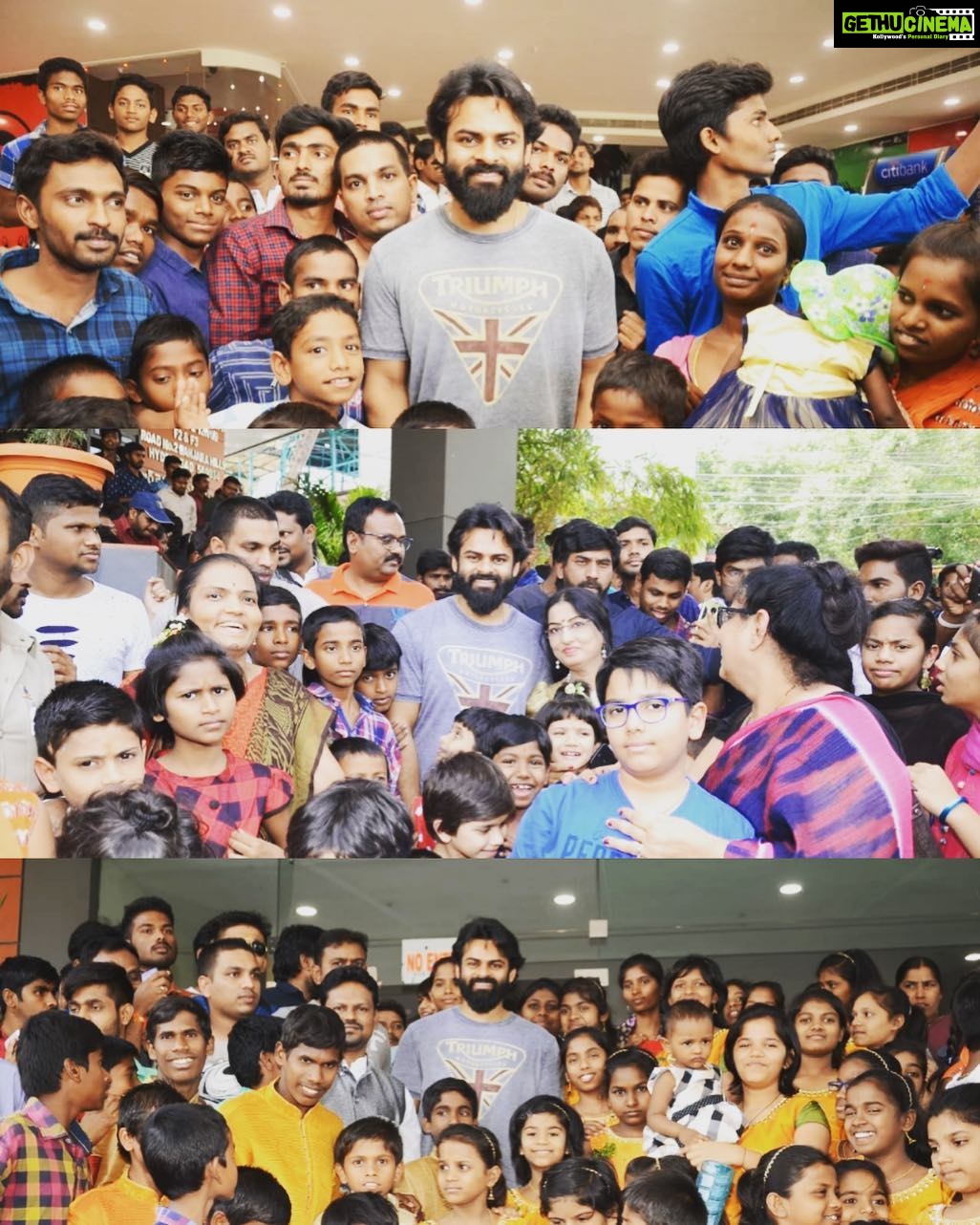 Sai Dharam Tej Instagram - Happiness on their faces 😍😍😍 ...thank you @nawinvijayakrishna @panja_vaishnav_tej for helping me to arrange the show and my school friend #Girish for sending biscuits and goodies for the kids