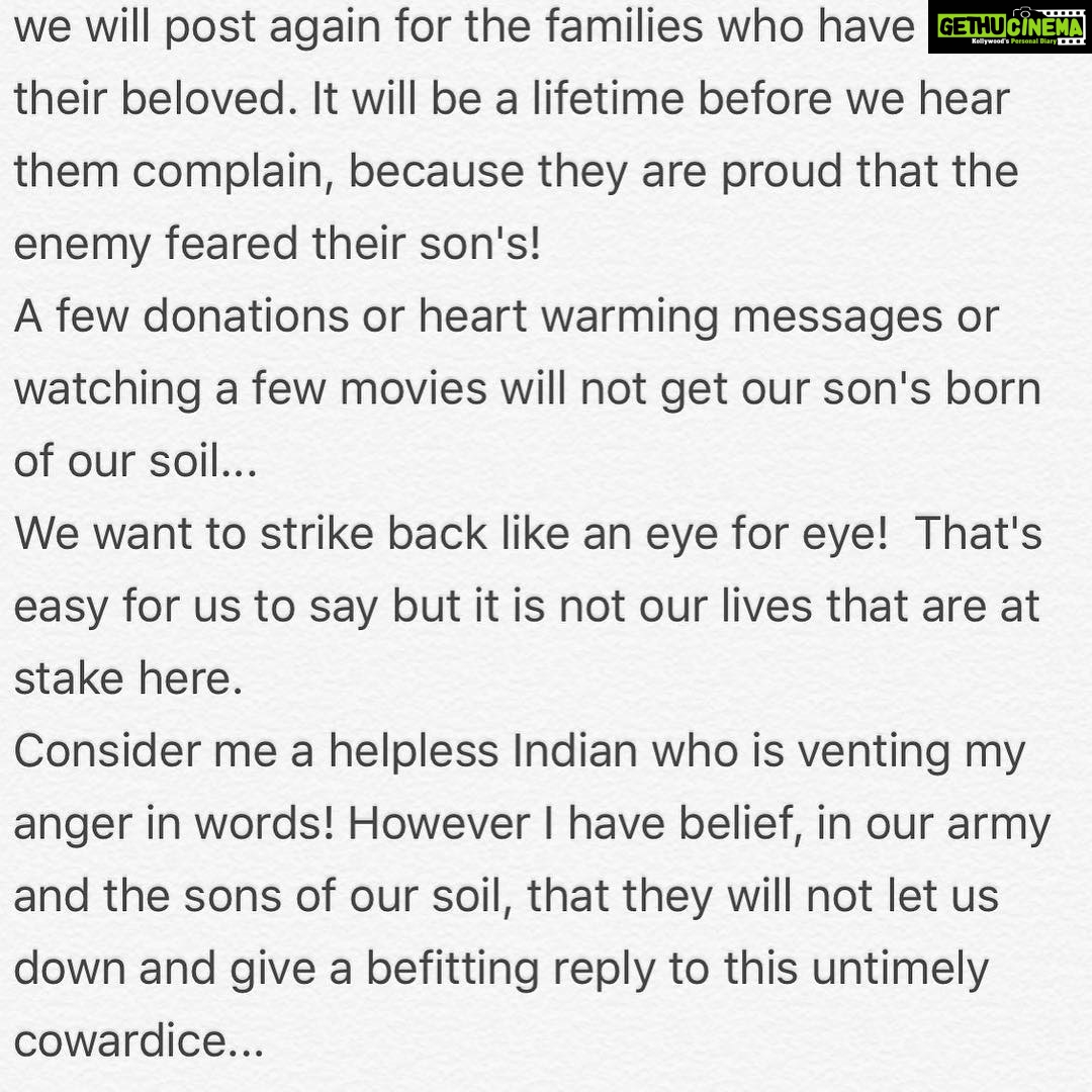 Sai Dharam Tej Instagram - Thoughts about our fallen heroes of 🙏🏼 #PulwamaAttack