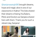 Sanjana Sanghi Instagram - Here’s to one day at a time and thereon a lifetime dedicated to hopes, dreams and unboxing our fears. Thank you, @teachforindia for allowing me to get back to my passion. I hope my kids back at @aarohan_ngo in Delhi don’t think I’ve left them! ♥️ Here’s to tapping Classrooms in every corner of our beautiful country in the immediate future. These children are explosive, and to know they’re India’s future gets me so excited. I cannot wait to see them realise each and every dream, one step at a time. #unboxingfear . . . | 💄: @angelinajoseph 💙 | 👗: @bornaliicaldeira 💙 | Kalina, Mumbai