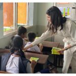 Sanjana Sanghi Instagram - Here’s to one day at a time and thereon a lifetime dedicated to hopes, dreams and unboxing our fears. Thank you, @teachforindia for allowing me to get back to my passion. I hope my kids back at @aarohan_ngo in Delhi don’t think I’ve left them! ♥️ Here’s to tapping Classrooms in every corner of our beautiful country in the immediate future. These children are explosive, and to know they’re India’s future gets me so excited. I cannot wait to see them realise each and every dream, one step at a time. #unboxingfear . . . | 💄: @angelinajoseph 💙 | 👗: @bornaliicaldeira 💙 | Kalina, Mumbai