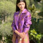 Sanjana Sanghi Instagram - The crisp winter sun, an even crisper Assamese silk pantsuit, and crispy-cheeky smiles. T’is a vibe.💜☀️ Hair&MakeUp : Non existent (because I (tried) to do it) / 📸: Dad & BFF