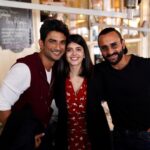 Sanjana Sanghi Instagram - 📸: BTS, Dil Bechara - Manny, Kizie Aur AV. 🤍🎶 It’s an odd thing to be envious of your own past. But here I find myself, doing just that. It all becomes, a memory. That you pray lasts forever. Sandwiched between these two absolute gentlemen - amidst the crisp morning sunshine of a cold Parisian day, the faint smell of coffee being freshly brewed, the joy of creating art together; and conversations that spanned across philosophy, literature, cinema, cricket, success and failure and life, at large. Here’s wishing a very birthday to our very own Abhimanyuveer! ❤️ Thank you Saif sir, for your generosity and kindness in sharing perspective and such heartfelt encouragement. Like I’d told you, I wrote my undergraduate college thesis on your film Dil Chahta Hai, and to get to perform in my debut film, with you as Kizie’s Abhimanyuveer? I’ll take it! 🙌🏻☺️ Paris, France