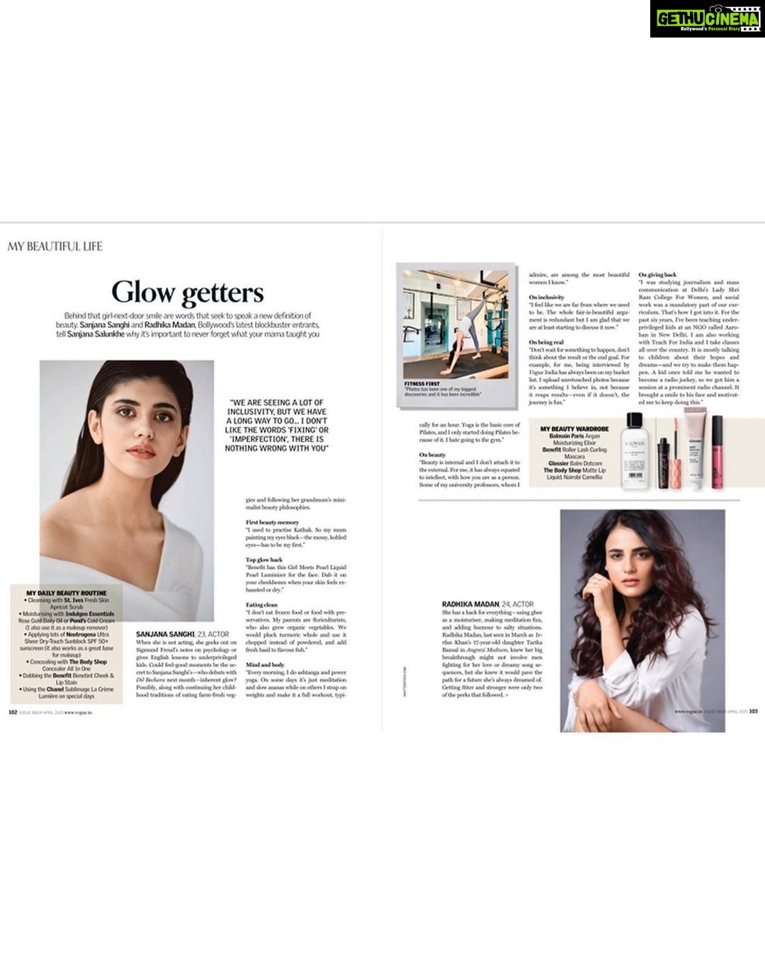Sanjana Sanghi Instagram - Thank you @vogueindia ♥️ Vogue Glow Getter 🤩🤍 | Story in the iconic “My Beautiful Life Series” by @vogue | A huge heap of gratitude to kindest team at Vogue for this incredibly special conversation. Vogue India, April 2020 issue Free digital subscription for this month!