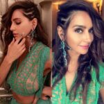 Shibani Dandekar Instagram - Feeling pretty fly in these jewels by @outhousejewellery 🦋 and outfit by @surilyg 💚 🙌🏽