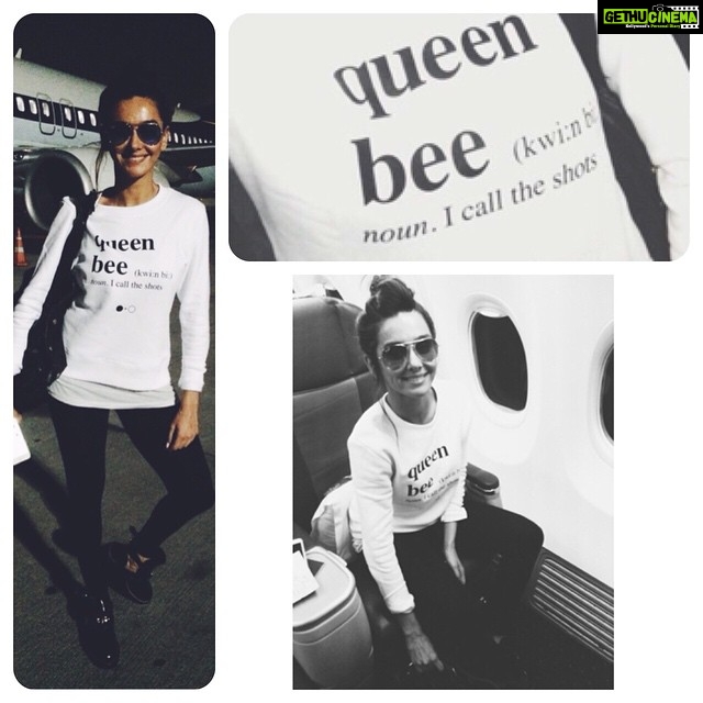 Shibani Dandekar Instagram - Here we go! Doha NYE! Airport gear @ablackandwhitestory #queenbee #balenciagaboots #jeromedreyfuss LOVE my new #baw sweatshirt!! Photo credits @shazebsheikh