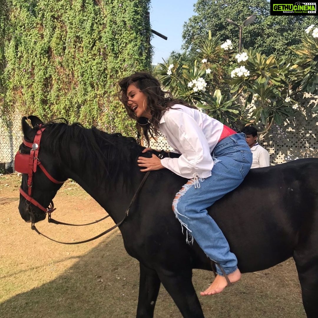 Shibani Dandekar Instagram - A beautiful moment before this guy threw me off and I landed on my ass! Graceful as always 🥴 #thatbrowngirl 🐎