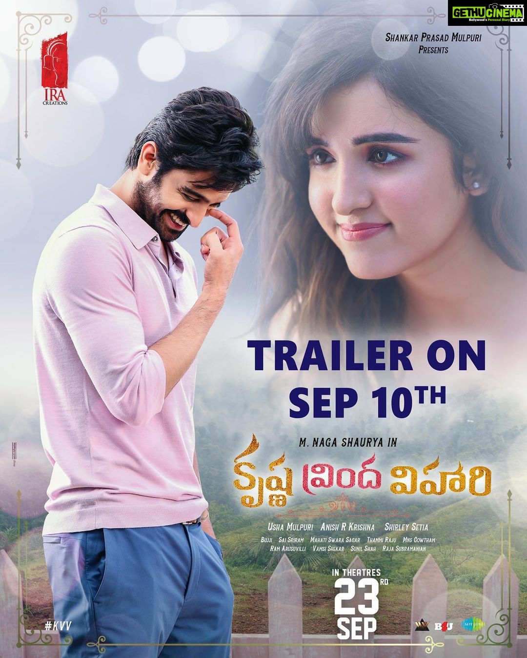 Shirley Setia Instagram - Make way for the Love of Krishna and Vrinda to enter your hearts! The Theatrical Trailer of #KrishnaVrindaVihari 🎋 Releasing on September 10th! ✅ #KVV #KVVfromSept23rd @actorshaurya @shirleysetia @anishfilmy @saisriram.dop @sagarmahathi @iracreationsofficial @saregamatelugu