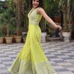 Shirley Setia Instagram - Eid Mubarak to alll celebrating 🌙💚 #KrishnaVrindaVihari promotions day 2 Outfit @gopivaiddesigns Earrings @minerali_store Ring @mozaati Heels @stoffastyle Hair by @hair_by_masthan Styled by @sayali_vidya Assisted by @stylefilebysonali Shot by @venkat_photography_hyd