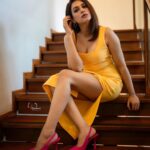 Shraddha Das Instagram - Arrtham promotion diaries Styling : @ajmerashaili × @artbyavnee Dress : @forevernew_india Jewellery: @aquamarine_jewellery 📸 @v_capturesphotography Hair : @hair_by_vaibhavi_ Make up : @hareshwarp #promotions #hyderabad #movie #yellowdress #shraddhadas