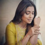Shriya Saran Instagram - Thank you @sithara_kudige for this beautiful yellow kurta for @kabzaamovieofficial promotions in Bangalore. @gajraj_jewellers for gorgeous Jwellery. @makeupbymahendra7 for makeup and @priyanka__hairstylist for doing my hair . @dop_j_sunil thank you for lovely pictures Love you guys for giving @kabzaamovieofficial teaser so much love ❤️ @media9manoj @media9casting @media9_creations