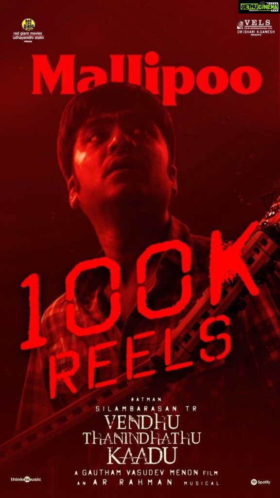 Silambarasan Instagram - 100K + Reels for #Mallipoo ❤️🙏🏻 #VTK #VendhuThanindhathuKaadu @arrahman @Brinda_gopal @gauthamvasudevmenon @dr.isharik.ganesh @velsfilmintl @redgiantmovies_ @thinkmusicofficial