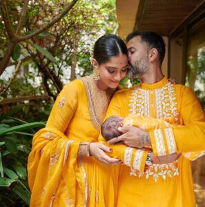 Sonam Kapoor Instagram - In the spirit of the force that has breathed new meaning into our lives...

In the spirit of Hanuman and Bheem who embody immense courage and strength...

In the spirit of all that is sacred, life-giving and eternally ours, we seek blessings for our son, Vayu Kapoor Ahuja.

...............

In Hindu scriptures Vayu is one of the paanch tatvas. He is the deity of breath, the spiritual father of Hanuman, Bheem and Madhav and He is the incredibly powerful lord of wind. 

Praana is Vayu,  a guiding force of life and intelligence in the universe. All the deity's of Praana, Indra, Shiva and Kali relate to Vayu. 
He can breathe life into beings as easily as he can destroy evil. Vayu is said to be heroic, brave and mesmerisingly beautiful. 

Thank you for your continued wishes and blessings for Vayu and his family.