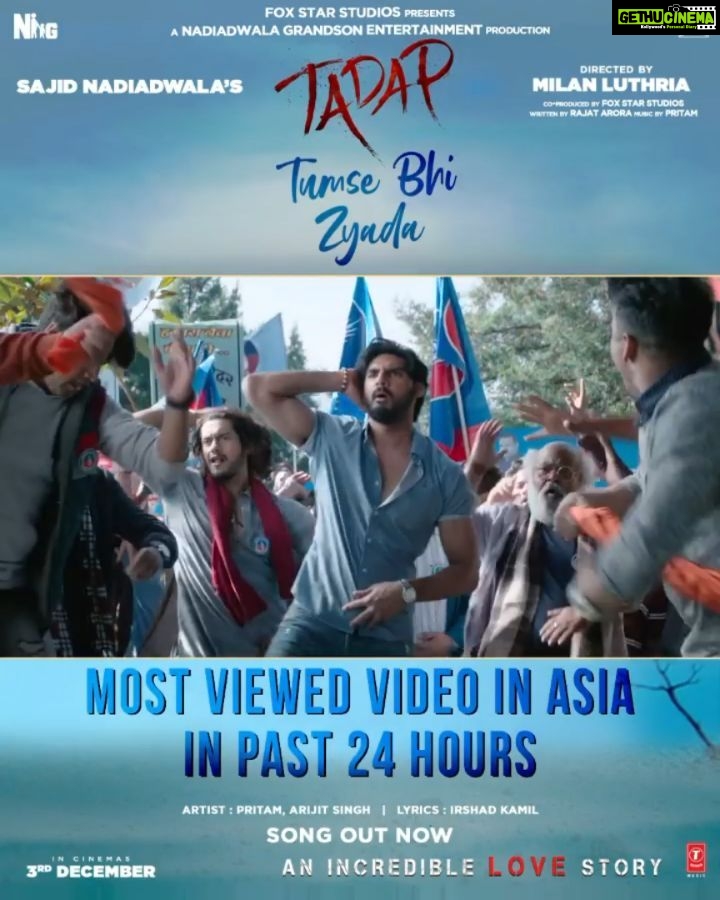 Suniel Shetty Instagram - 14 million heartbeats, in 24 hours, already in every sur. Thank you for the love for #TumseBhiZyada #Tadap #SajidNadiadwala #FoxStarStudios @ahan.shetty @tarasutaria @milan.a.luthria @rajat__aroraa @ipritamofficial @arijitsingh @kamil_irshad_official @foxstarhindi @wardakhannadiadwala @tseries.official
