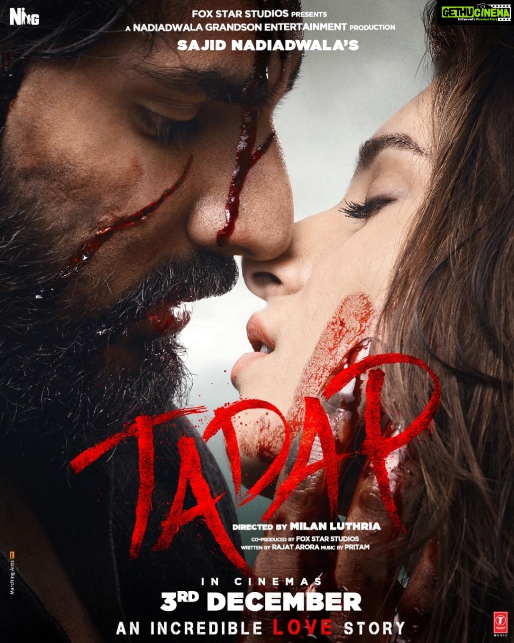 Suniel Shetty Instagram - The passion of new love. The rage of the machine when stopped. Can’t wait. 1.00 pm the love storm arrives. Thank you for the love 🙏 @ahan.shetty @tarasutaria @milan.a.luthria #sajidnadiadwala @wardakhannadiadwala @rajat__aroraa @ipritamofficial @foxstarhindi #foxstarstudios @tseries.official @nadiadwalagrandson