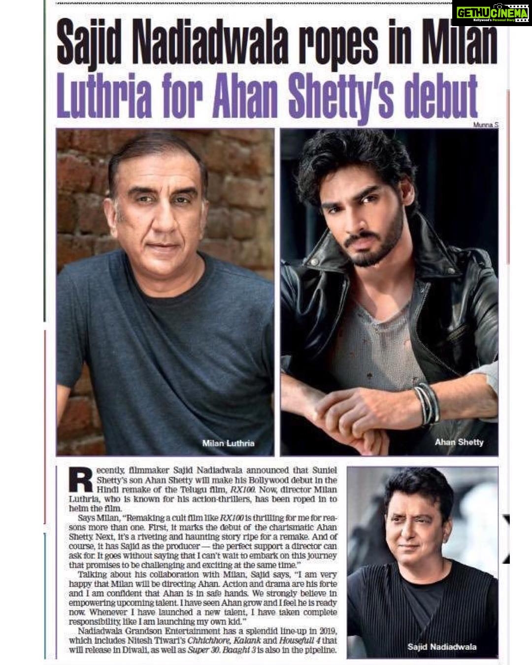 Suniel Shetty Instagram - ❤️BLESSED!!! #SajidNadiadwala @ahan.shetty #milanluthria #RX100 @nadiadwalagrandson @wardakhannadiadwala