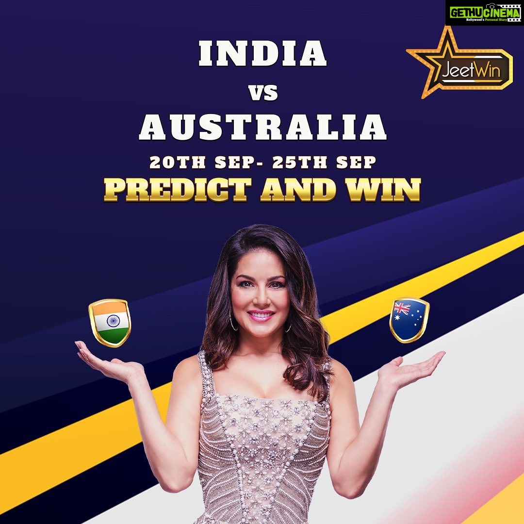 Sunny Leone Instagram - Battle of the Big Guns! π€π»π€π» Stay tuned to witness it LIVE at 7:30 PM on @jeetwinofficial π Predict the winner while enjoying the best odds in the market! Join now from the link in my story to Predict & Win! #SunnyLeone #T20I #JeetWin