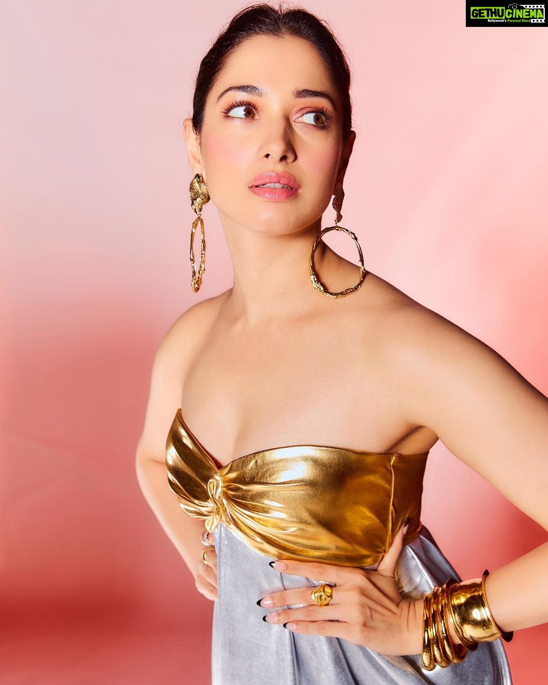 Tamannaah Instagram - Plan A - Wear goldenโฆ Plan B - Find the silver lining ๐๐๐ #PlanAPlanB Wearing: @thedashanddot Jewellery: @minerali_store @studio.metallurgy @blingsutra @shopanatina @tuluaindia @misho_designs Heels: @louboutinworld Styled by: @shaleenanathani assisted by @vasudhaguptaa Hair and Makeup: @florianhurel assisted by @bhaktilakhani Photographer: @kadamajay