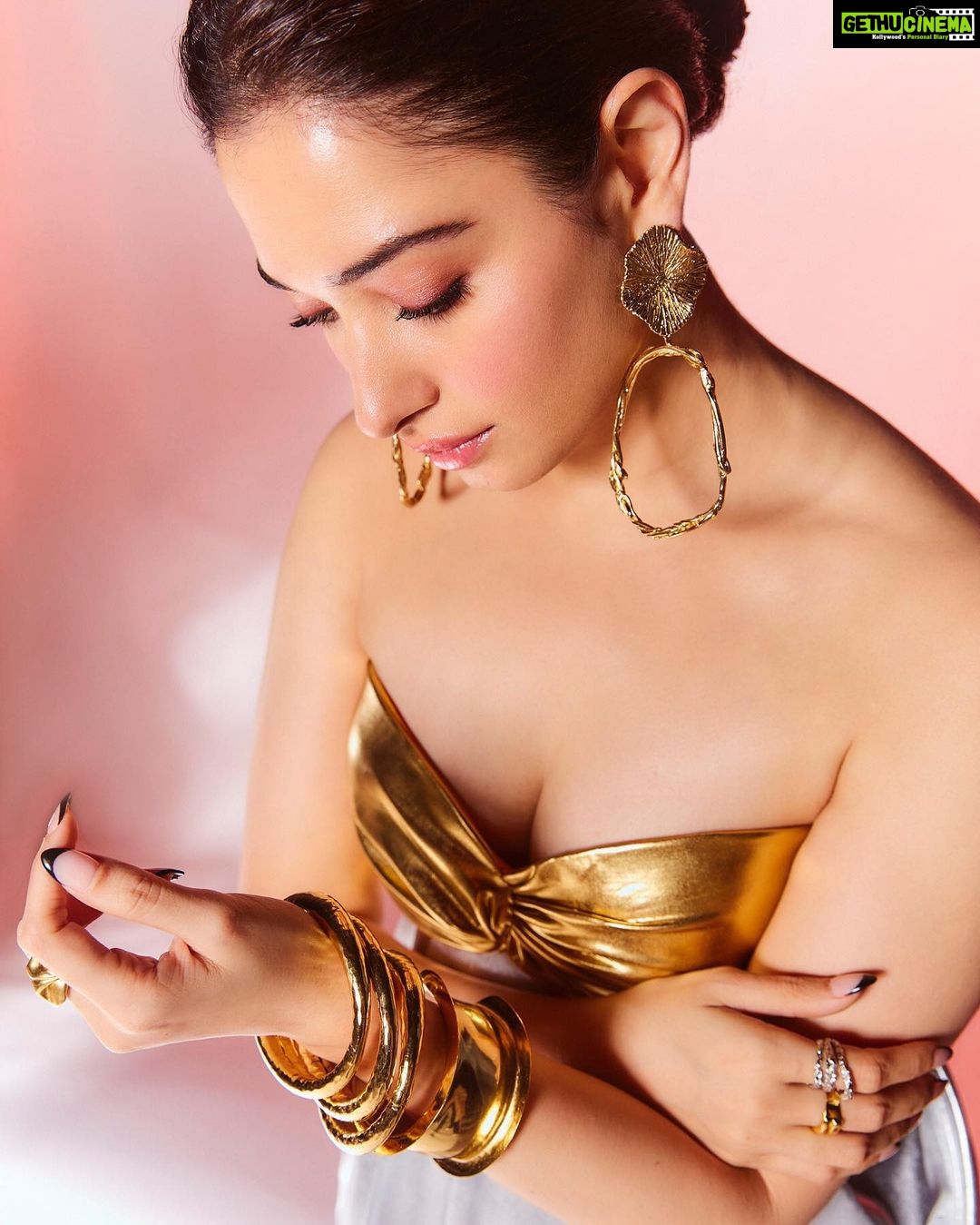 Tamannaah Instagram - Plan A - Wear goldenโฆ Plan B - Find the silver lining ๐๐๐ #PlanAPlanB Wearing: @thedashanddot Jewellery: @minerali_store @studio.metallurgy @blingsutra @shopanatina @tuluaindia @misho_designs Heels: @louboutinworld Styled by: @shaleenanathani assisted by @vasudhaguptaa Hair and Makeup: @florianhurel assisted by @bhaktilakhani Photographer: @kadamajay