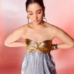 Tamannaah Instagram - Plan A - Wear golden… Plan B - Find the silver lining 😛😛😛 #PlanAPlanB Wearing: @thedashanddot Jewellery: @minerali_store @studio.metallurgy @blingsutra @shopanatina @tuluaindia @misho_designs Heels: @louboutinworld Styled by: @shaleenanathani assisted by @vasudhaguptaa Hair and Makeup: @florianhurel assisted by @bhaktilakhani Photographer: @kadamajay