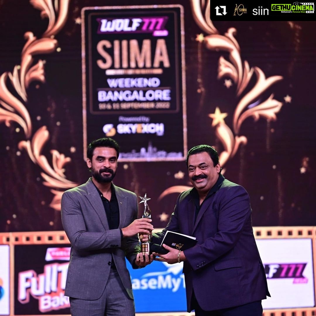 Tovino Thomas Instagram - Another moment of gratitude to all of you! Honoured with SIMA Award for Best Actor and what makes this special is that it was decided through audience poll. Thanking all my directors, crew members and co-artists for the films last year, and also SIIMA for considering me for this prestigious award. My biggest thanks and love are for the public who voted to bring us together - the award and me. Congrats to all the other winners of the night. Let's keep the love flowing. Thanks and cheers. Costume credit : @labamba_ksd #Repost @siimawards By popular vote and demand, the Best Actor in a Leading Role (Malayalam) Award goes to @tovinothomas for his outstanding performance in #MinnalMurali and #Kala. @wolf777newsofficial @confidentgroupofficial @sky_exch_ @bharathicementofficial @marsgalaxyindia @hindwarehomes @lotmobilesofficial @southindiashopping @honer_homes @parleproducts @easemytrip @cocacola @canarabankinsta #10YearsofSIIMA #SIIMA2022 #SIIMA #Wolf777News #Wolf777SIIMAWeekEnd #ConfidentGroup #HonerRichmont #GalaxyChocolate #SkyExchnet #BharathiCement #LOTMobiles #Hindware #SouthIndiaShoppingMall #NVYTV #ParleFullToss #easemytrip #Cocacola #HarmonyCity #CanaraBank