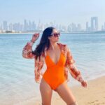 Tridha Choudhury Instagram - Keep Palm … and Stay Breezy @th8palm @all_mea 🧡 Wearing @guaparesortwear 🧡 #millionaireclub #luxurytravel #travelwithtridha #stylewithtridha #luxurylifestyleinfluencer #hotelsandresorts #hotelsoftheworld The Palm Jumeirah, Dubai, UAE